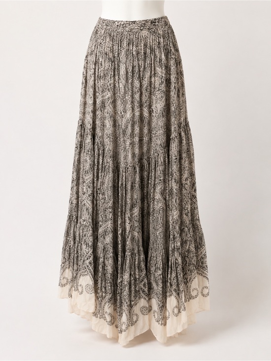 HEMANT & NANDITA Dresses & Skirts - HEMANT & NANDITA Black Paisley Tiered Maxi Skirt with Cream Hem